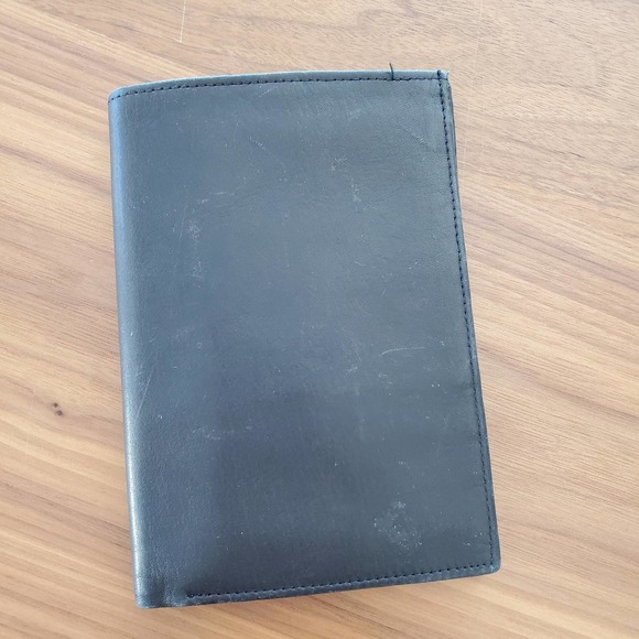 Dope Satin Cowhide Passport Cover Wallet Unisex Black Travel Organizer - Picture 6 of 7